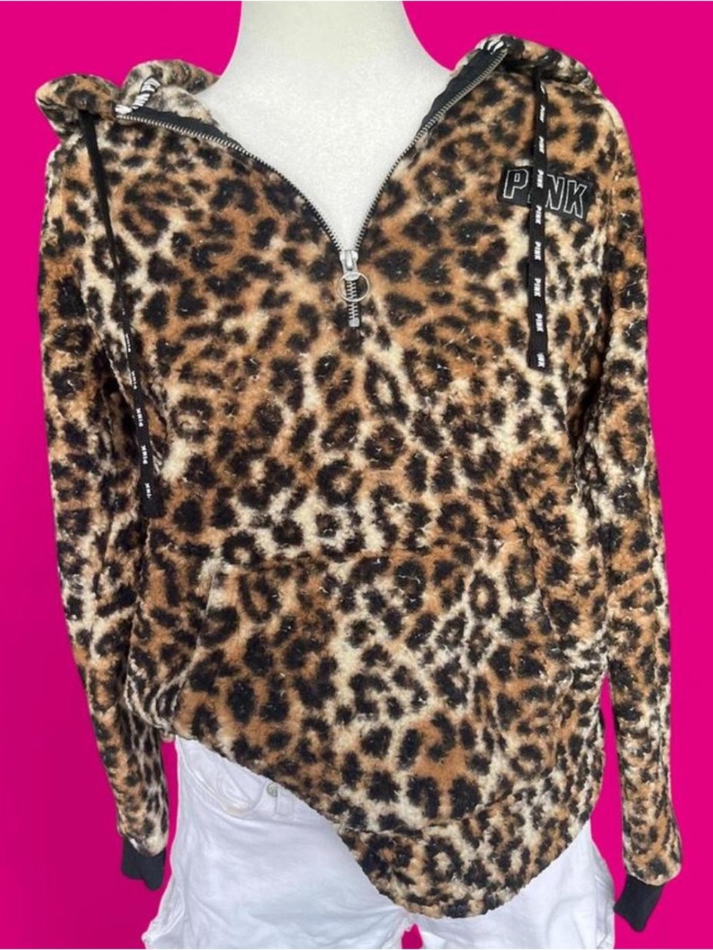 Victoria's Secret super cozy VS PINK cheetah print sherpa hoodie